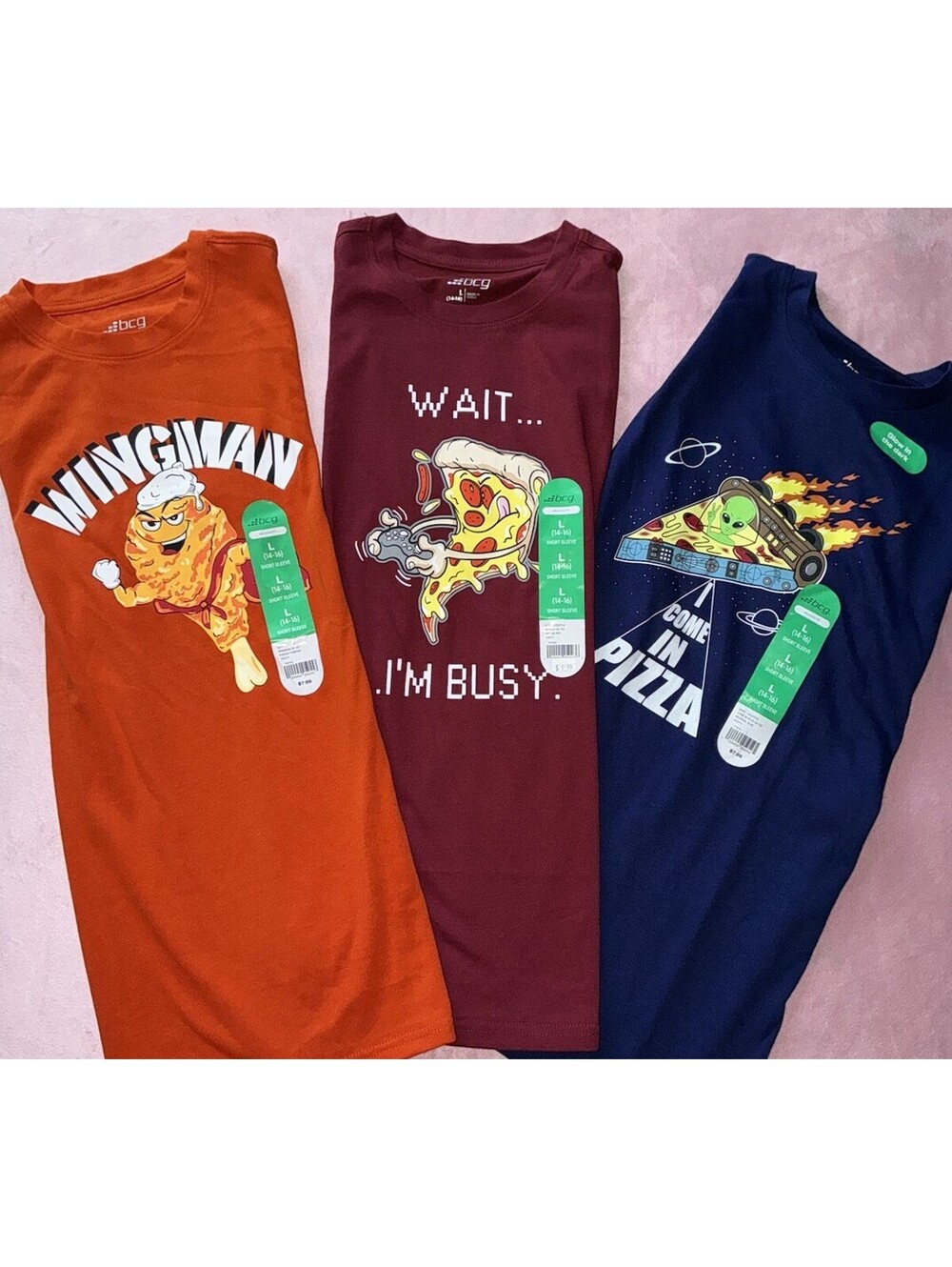 BCG Boys L 14-16 SS - Lot Of 3  - Shirt  Fun With Food NWT